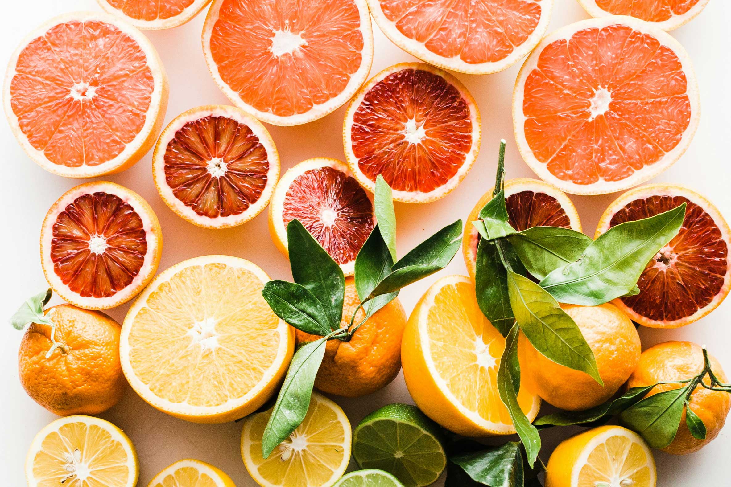 Citrus fruits with leaves